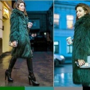 RARE!! TOPSHOP green soft faux shag green fur coat